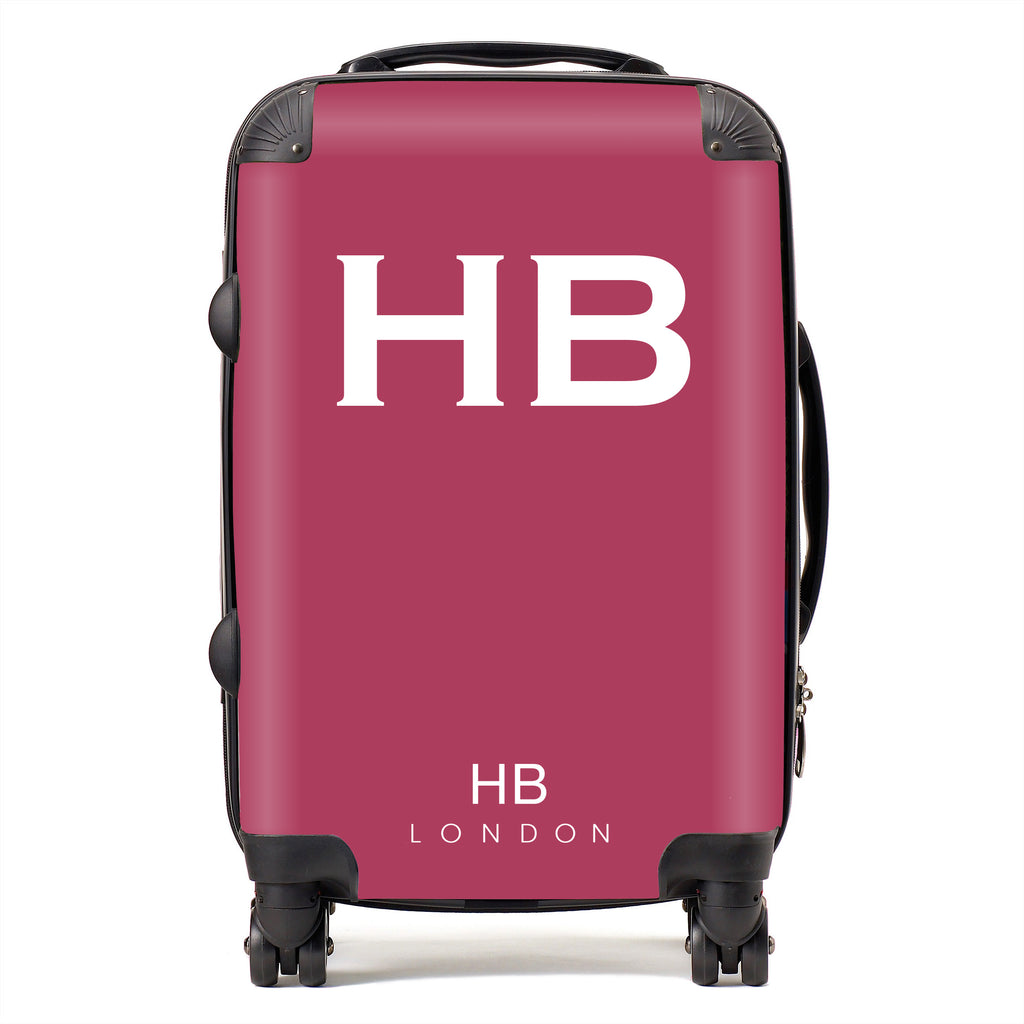 Personalised Berry with White Font Initial Suitcase - HB LONDON