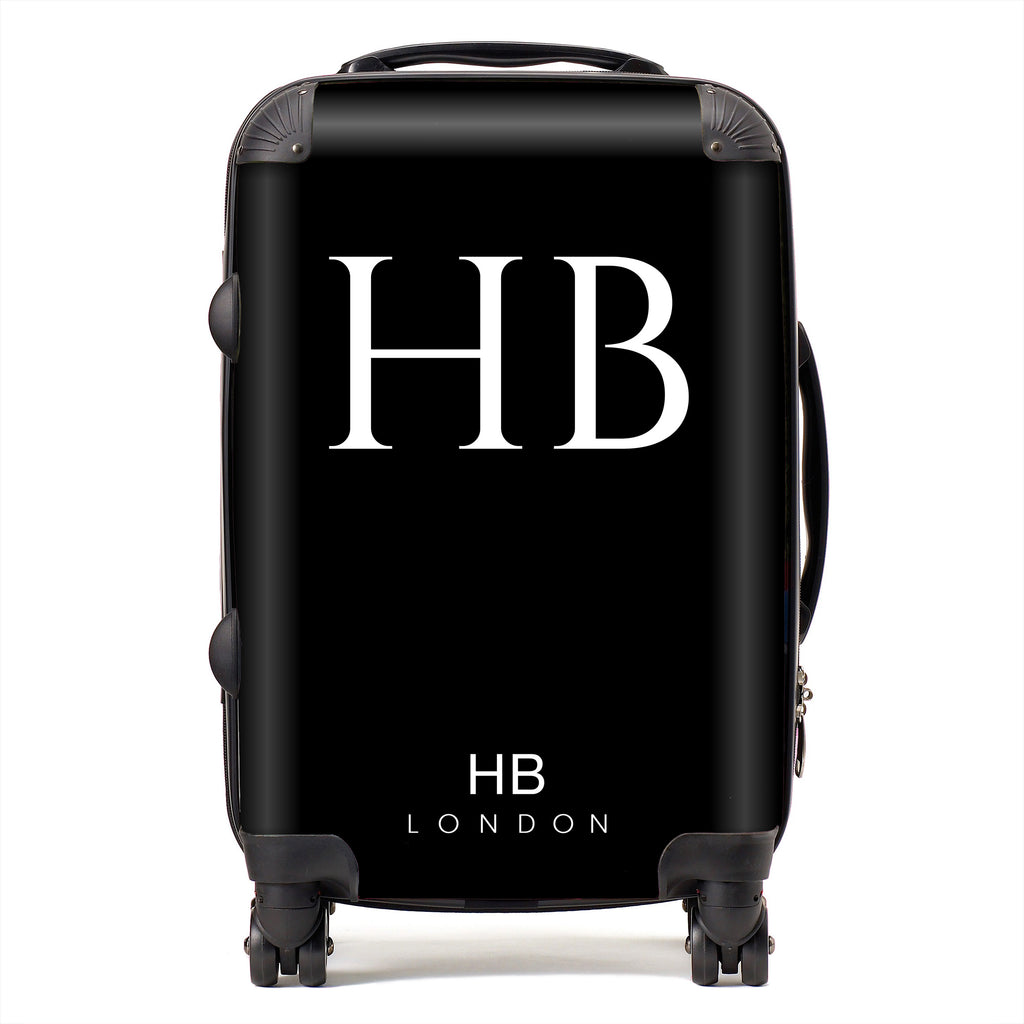 Personalised Black with White Classic Font Initial Suitcase - HB LONDON