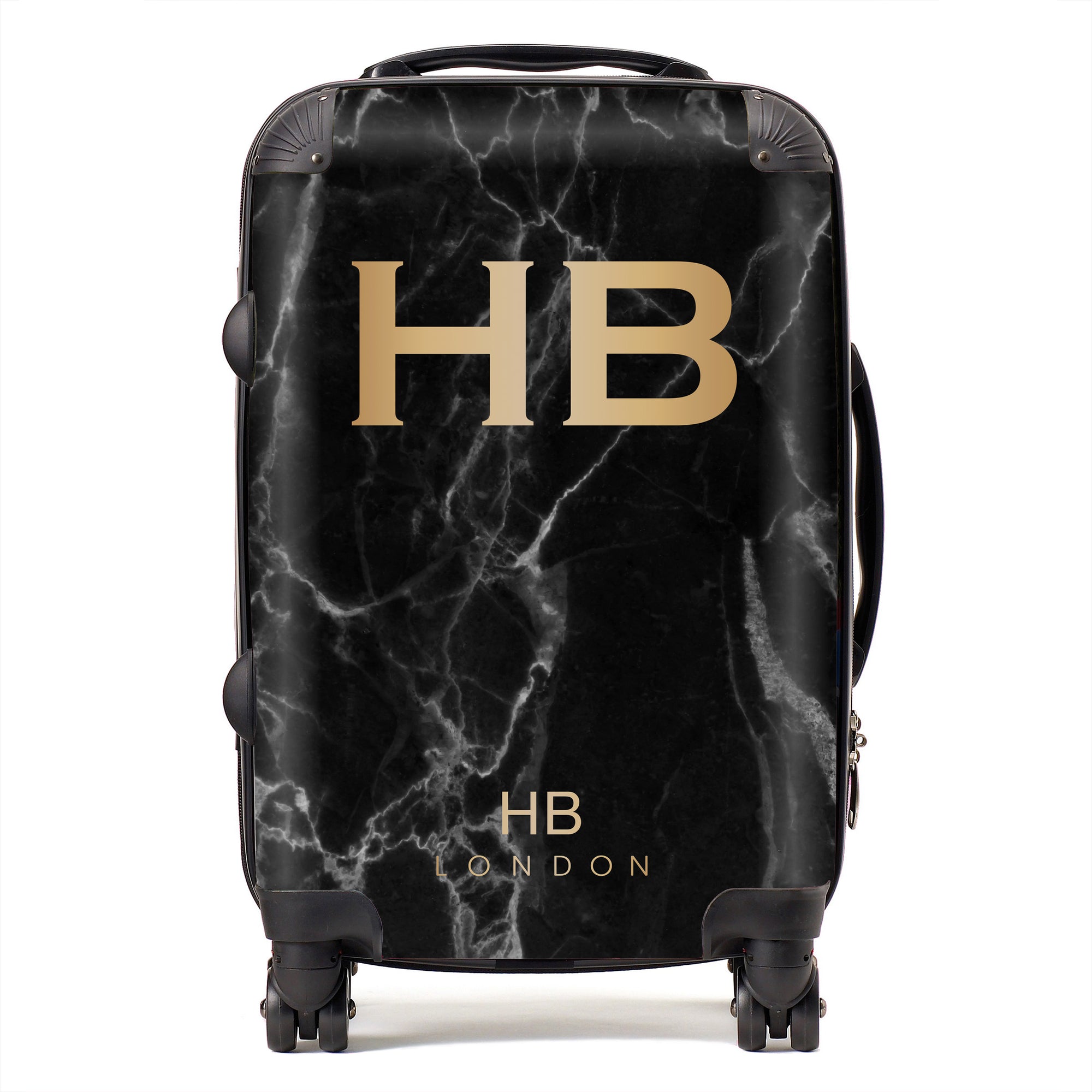 Personalised Black Marble with Gold Font Initial Suitcase - HB LONDON