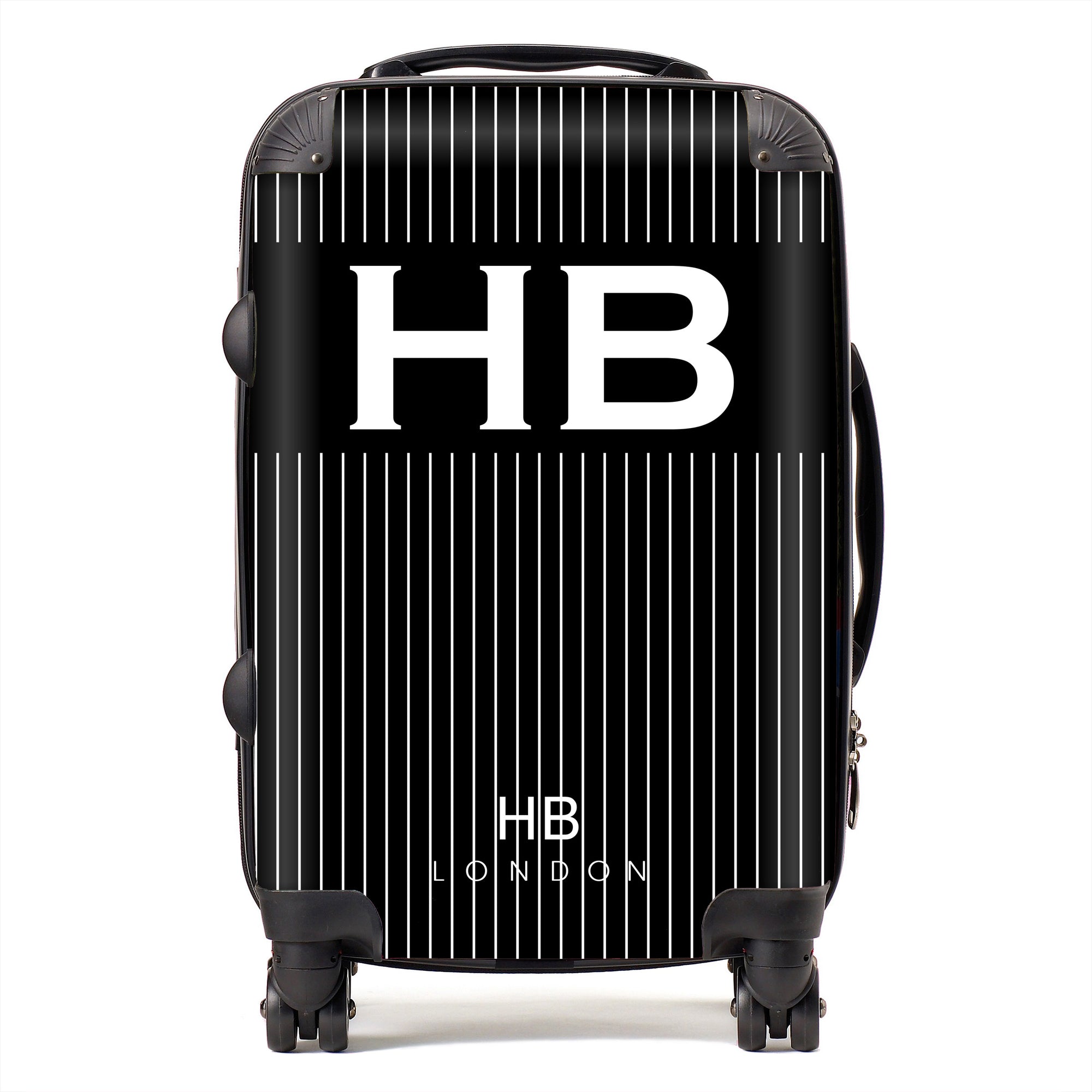 Personalised Black Pinstripe Initial Suitcase - HB LONDON