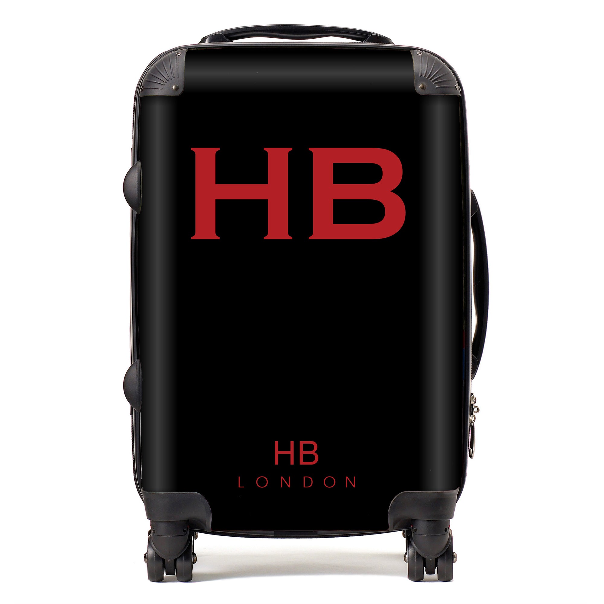Personalised Black with Red Font Initial Suitcase - HB LONDON