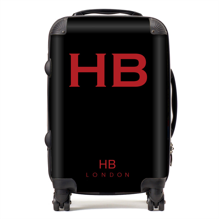Personalised Black with Red Font Initial Suitcase - HB LONDON