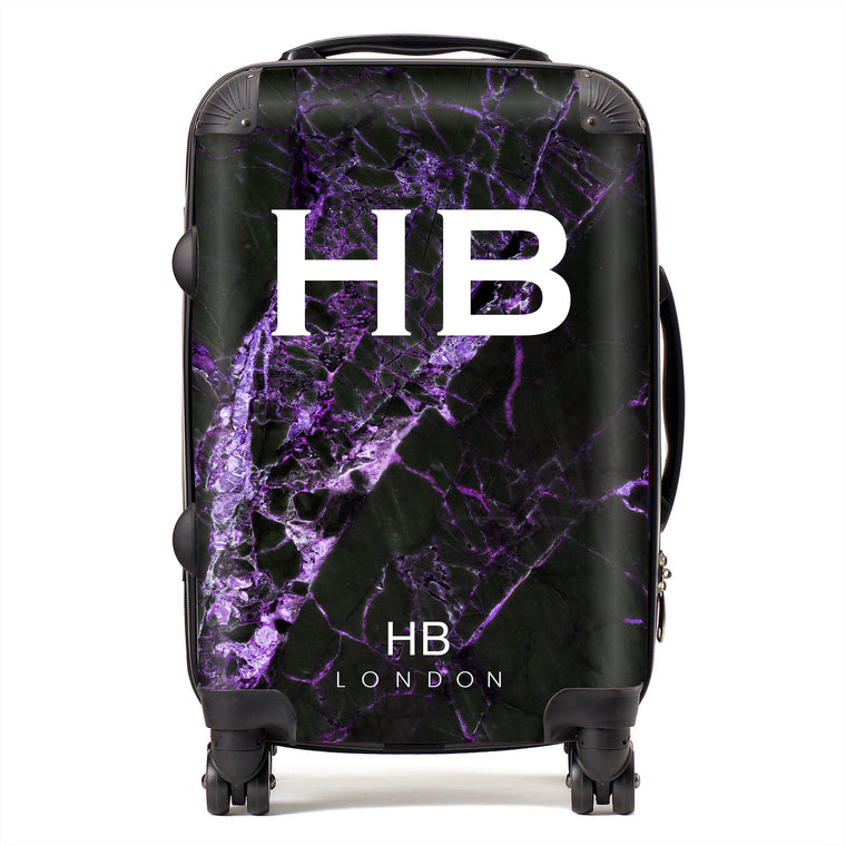 Personalised Black and Purple Cracked Marble Initial Suitcase - HB LONDON