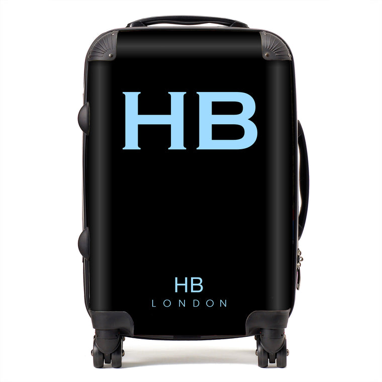 Personalised Black with Blue Font Initial Suitcase - HB LONDON