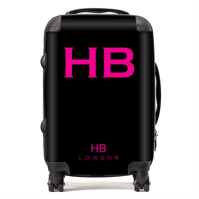 Personalised Black with Hot Pink Font Initial Suitcase - HB LONDON