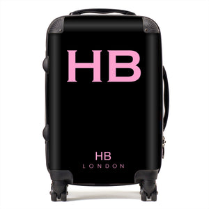 Personalised Black with Pink Font Initial Suitcase - HB LONDON