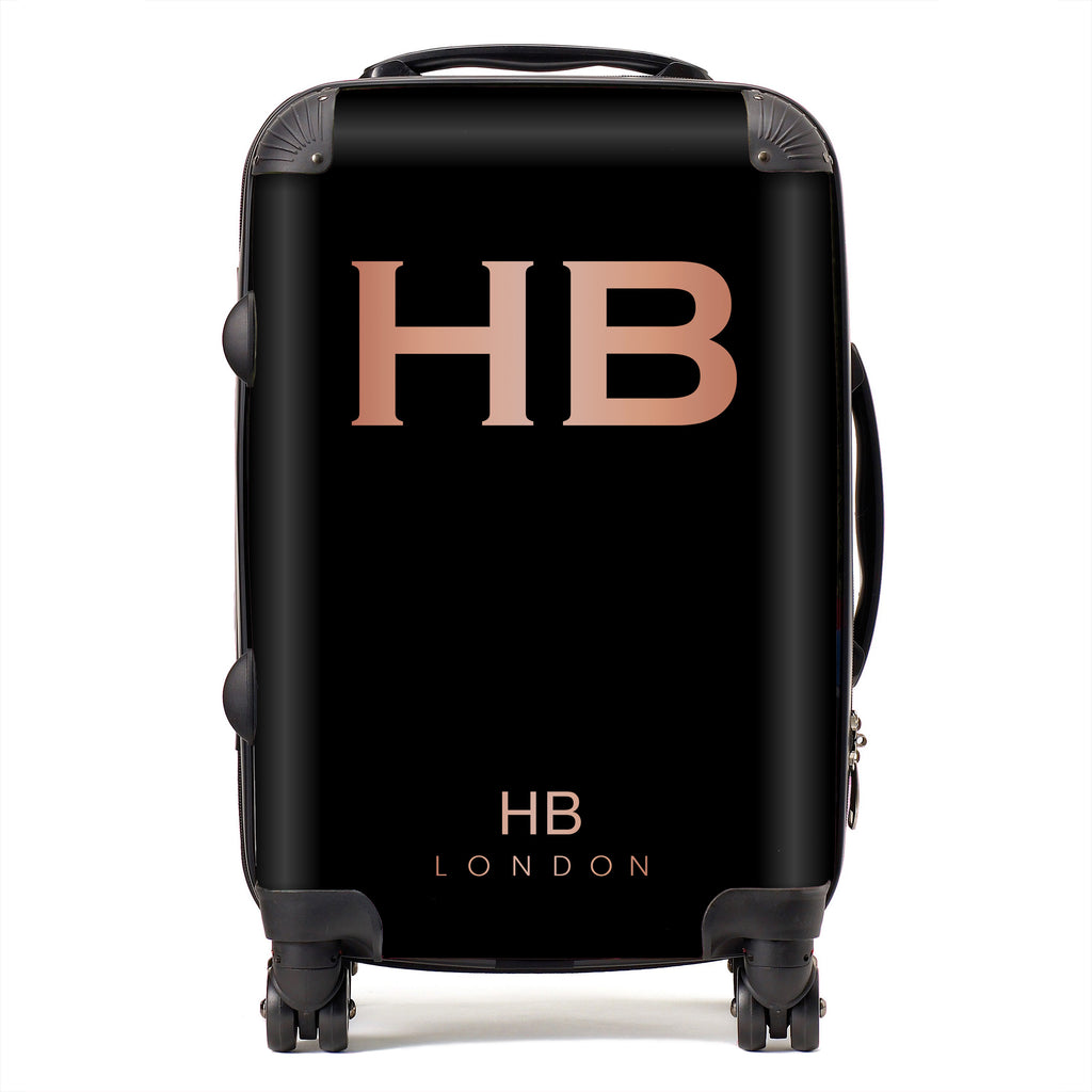 Personalised Black with Rose Gold Font Initial Suitcase - HB LONDON