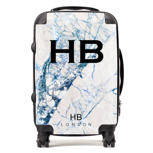 Personalised Blue Cracked Marble Initial Suitcase - HB LONDON