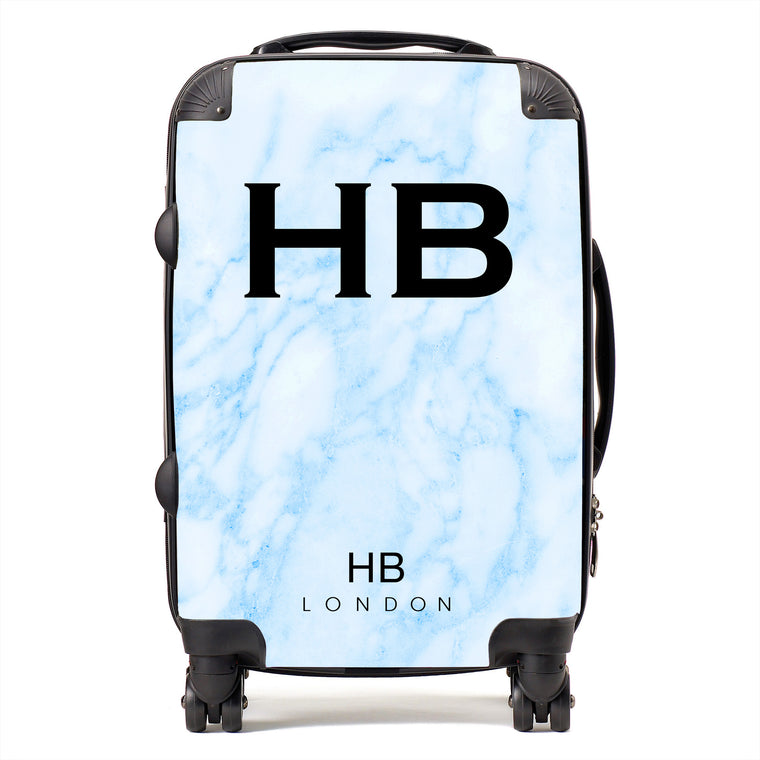 Personalised Blue Marble Initial Suitcase - HB LONDON