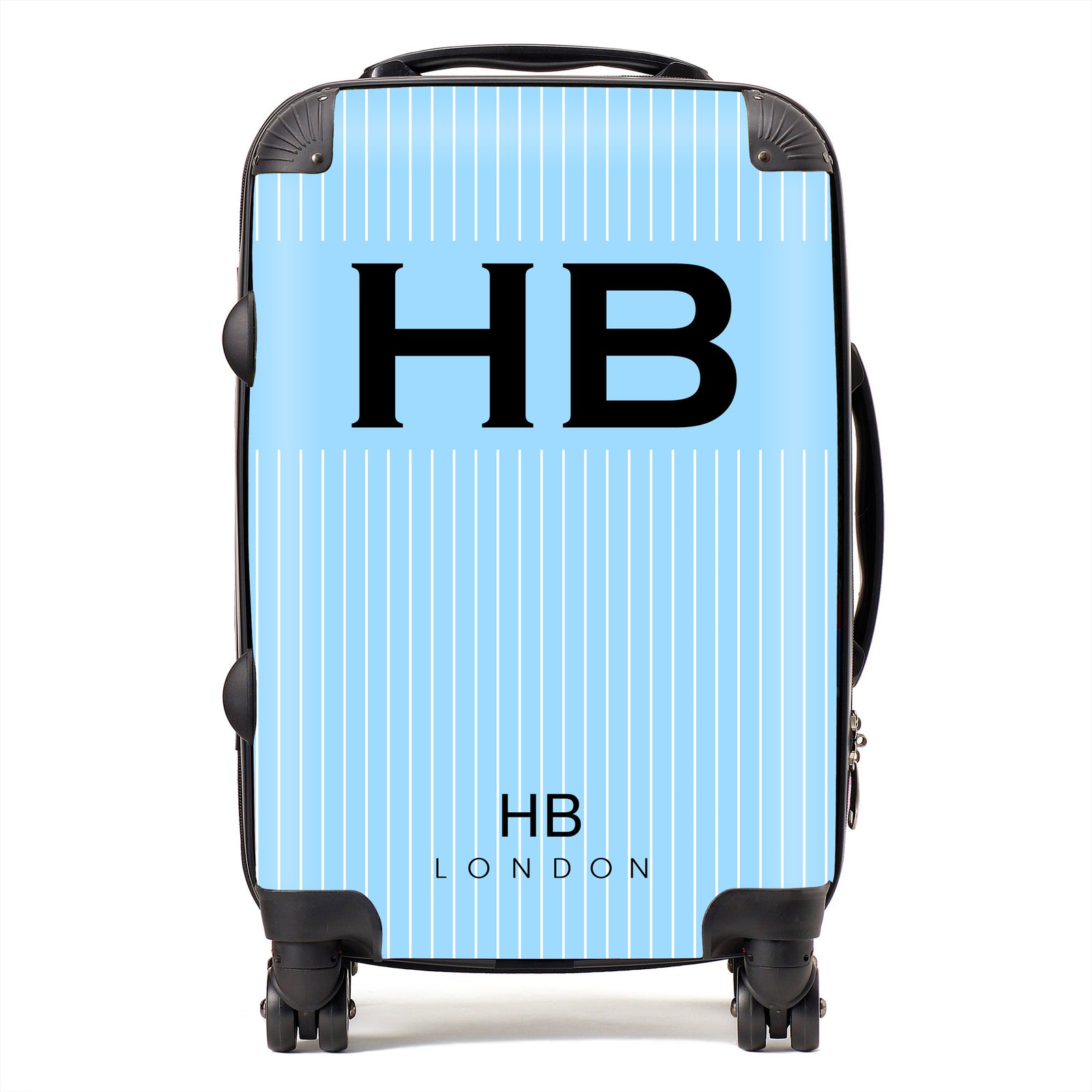 Personalised Blue Pinstripe with Black Font Initial Suitcase - HB LONDON