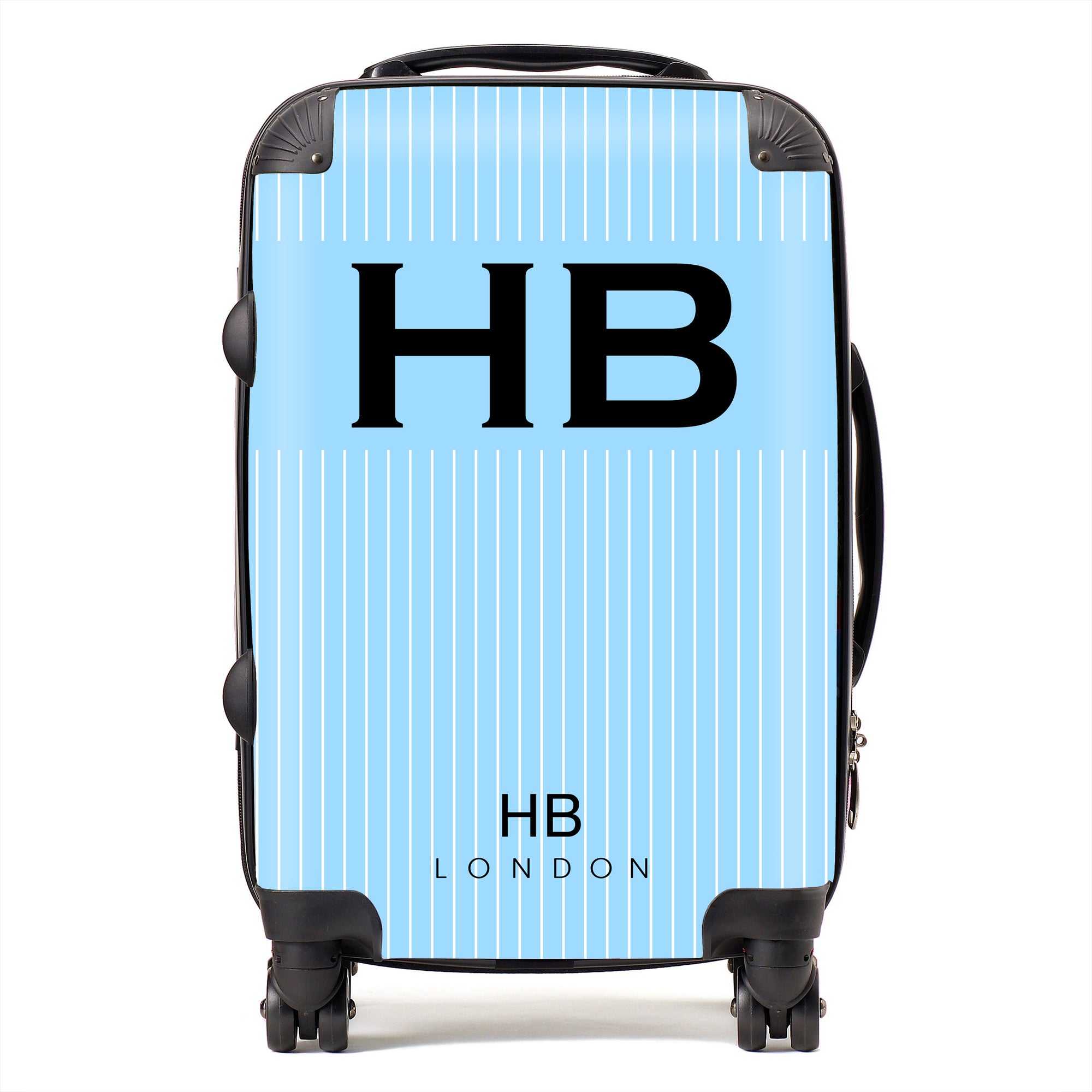 Personalised Blue Pinstripe with Black Font Initial Suitcase - HB LONDON