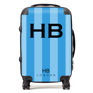 Personalised Blue Stripe with Black Font Initial Suitcase - HB LONDON