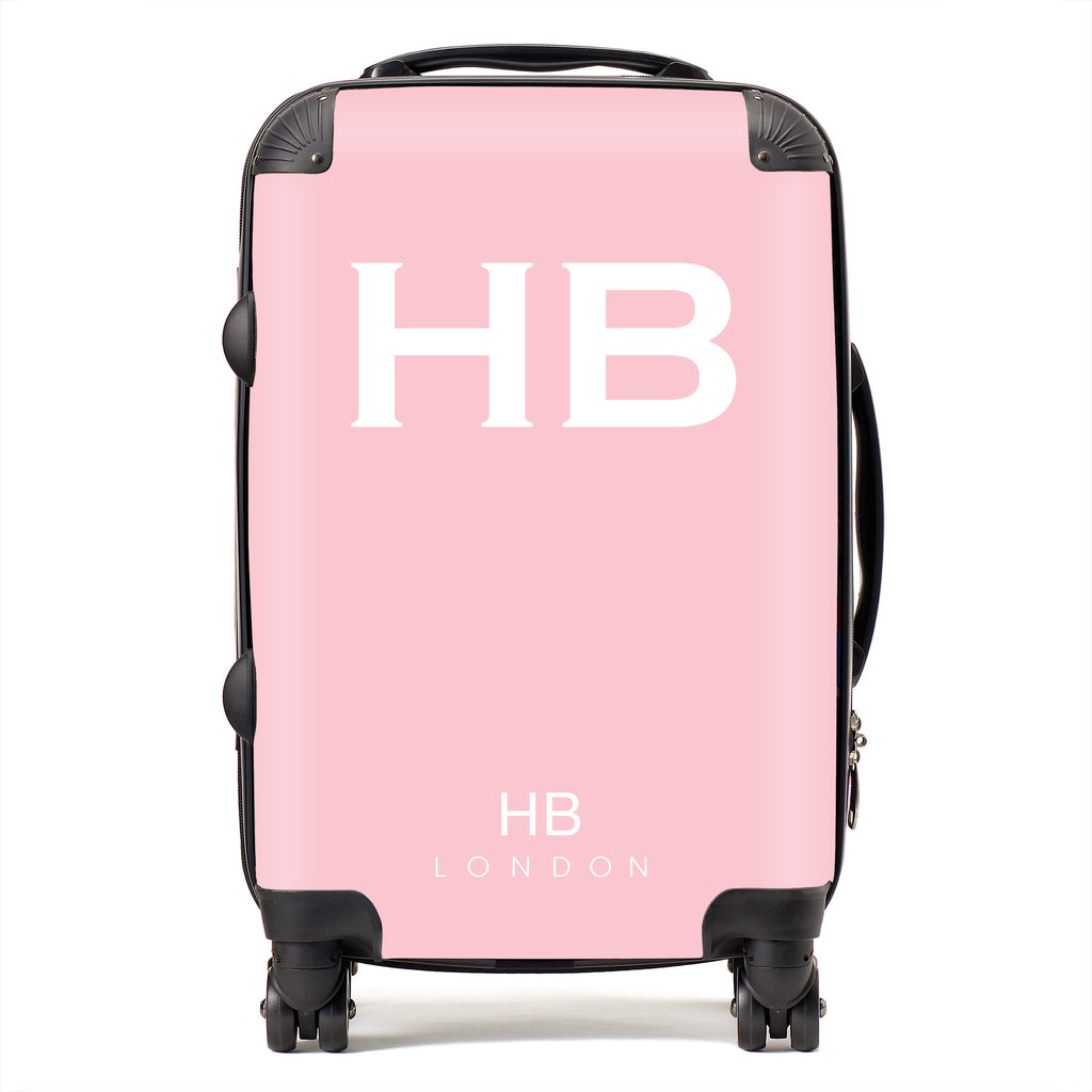 Personalised Blush with White Font Initial Suitcase - HB LONDON