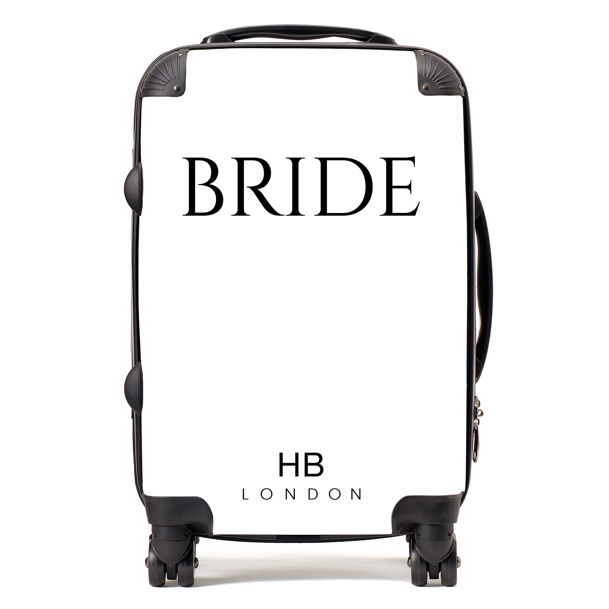 Personalised White BRIDE with Classic Font Suitcase - HB LONDON