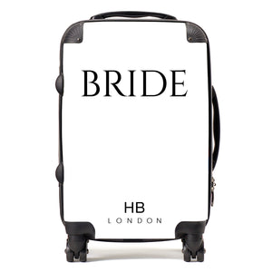 Personalised White BRIDE with Classic Font Suitcase - HB LONDON