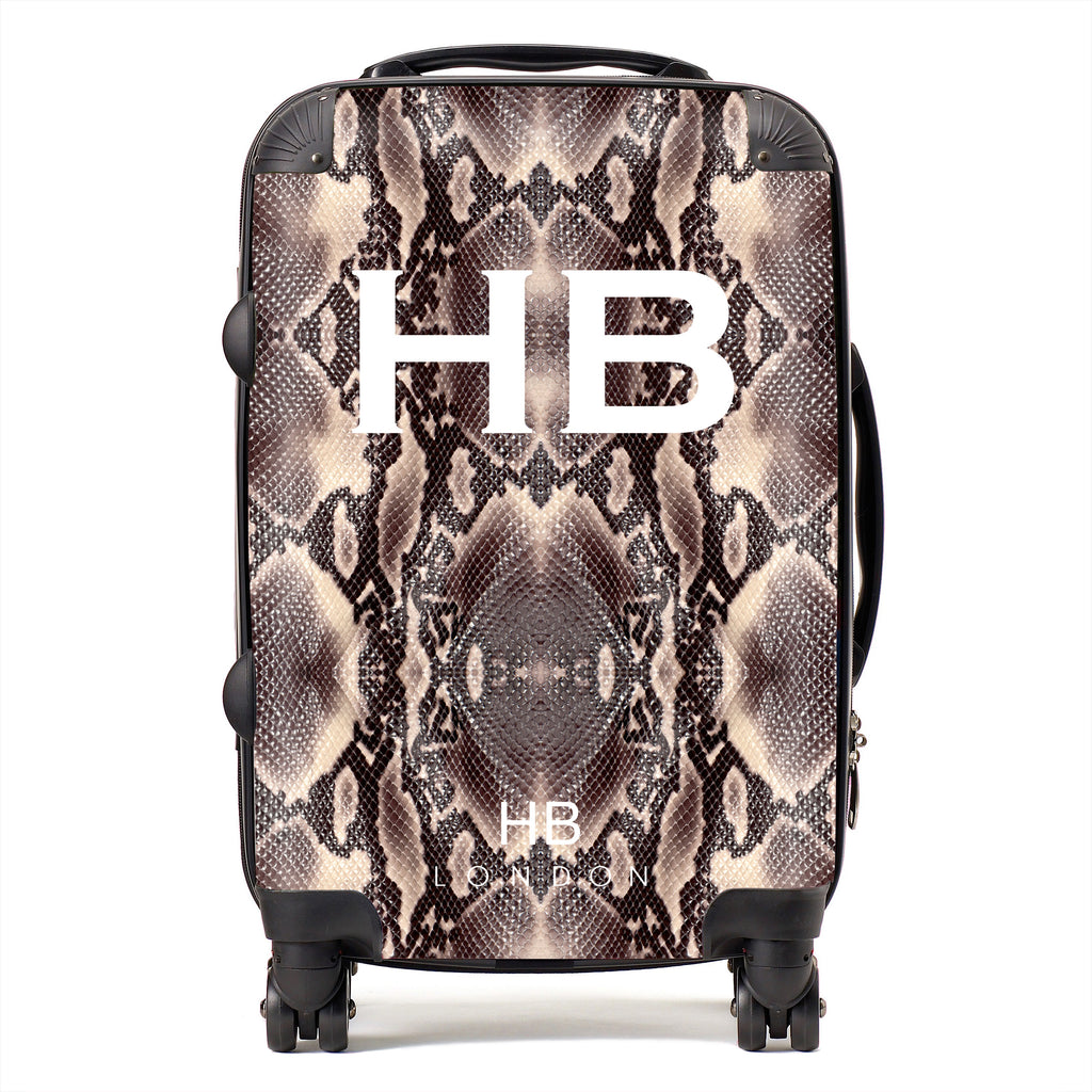 Personalised Python Snake Skin Print with White Font Initial Suitcase - HB LONDON