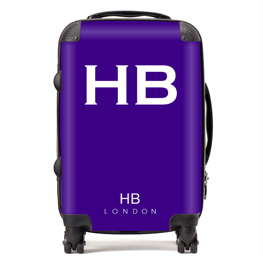 Personalised Cadbury Purple with White Font Initial Suitcase - HB LONDON