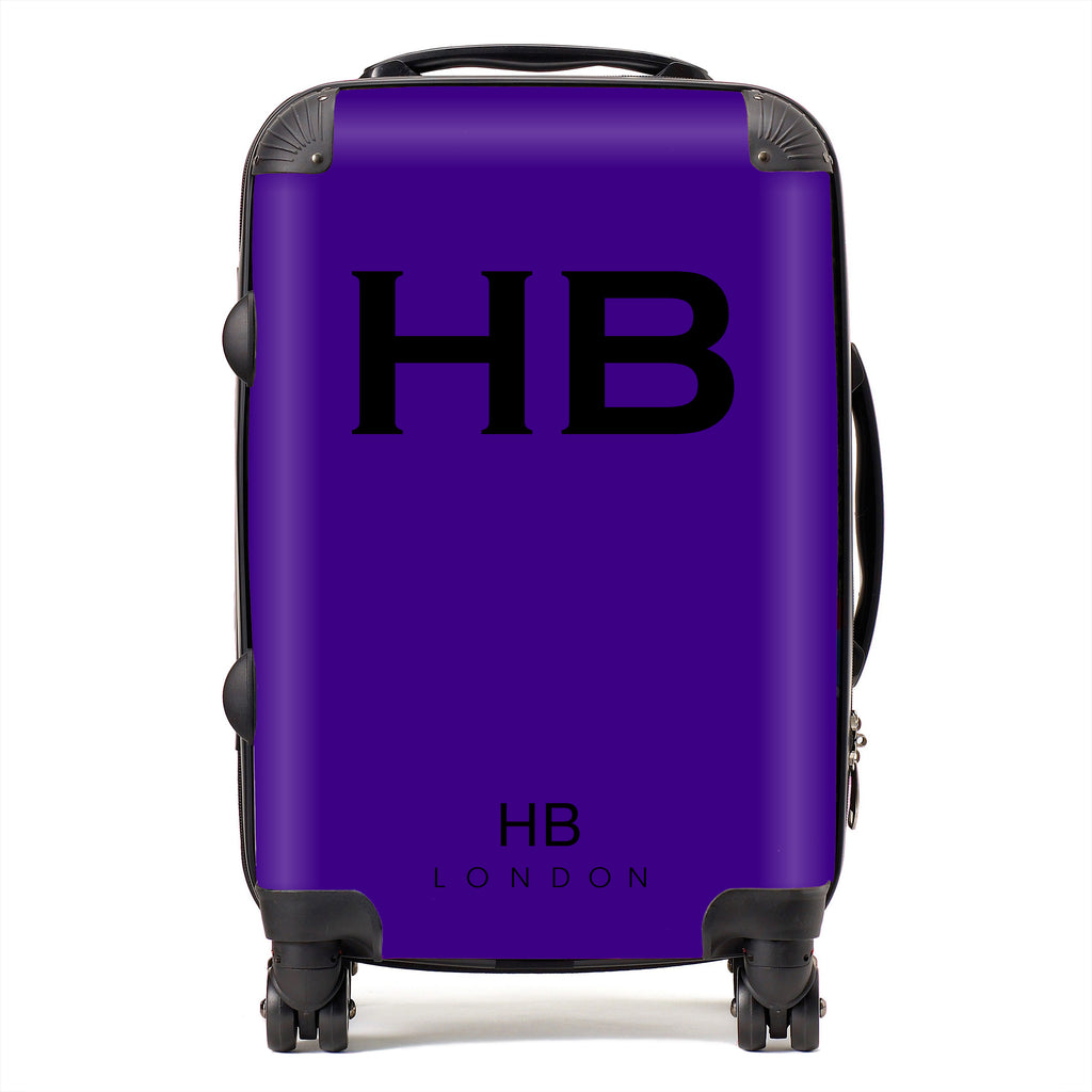 Personalised Cadbury Purple with Black Font Initial Suitcase - HB LONDON