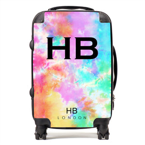 Personalised Colour Pop Tie Dye with Black Font Initial Suitcase - HB LONDON