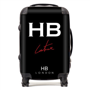 Personalised Black Couture Club Logo Initial Suitcase - HB LONDON