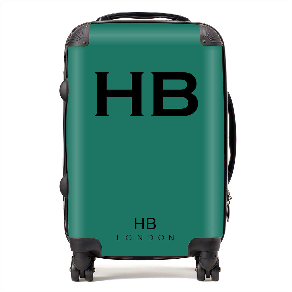 Personalised Forest Green with Black Font Initial Suitcase - HB LONDON