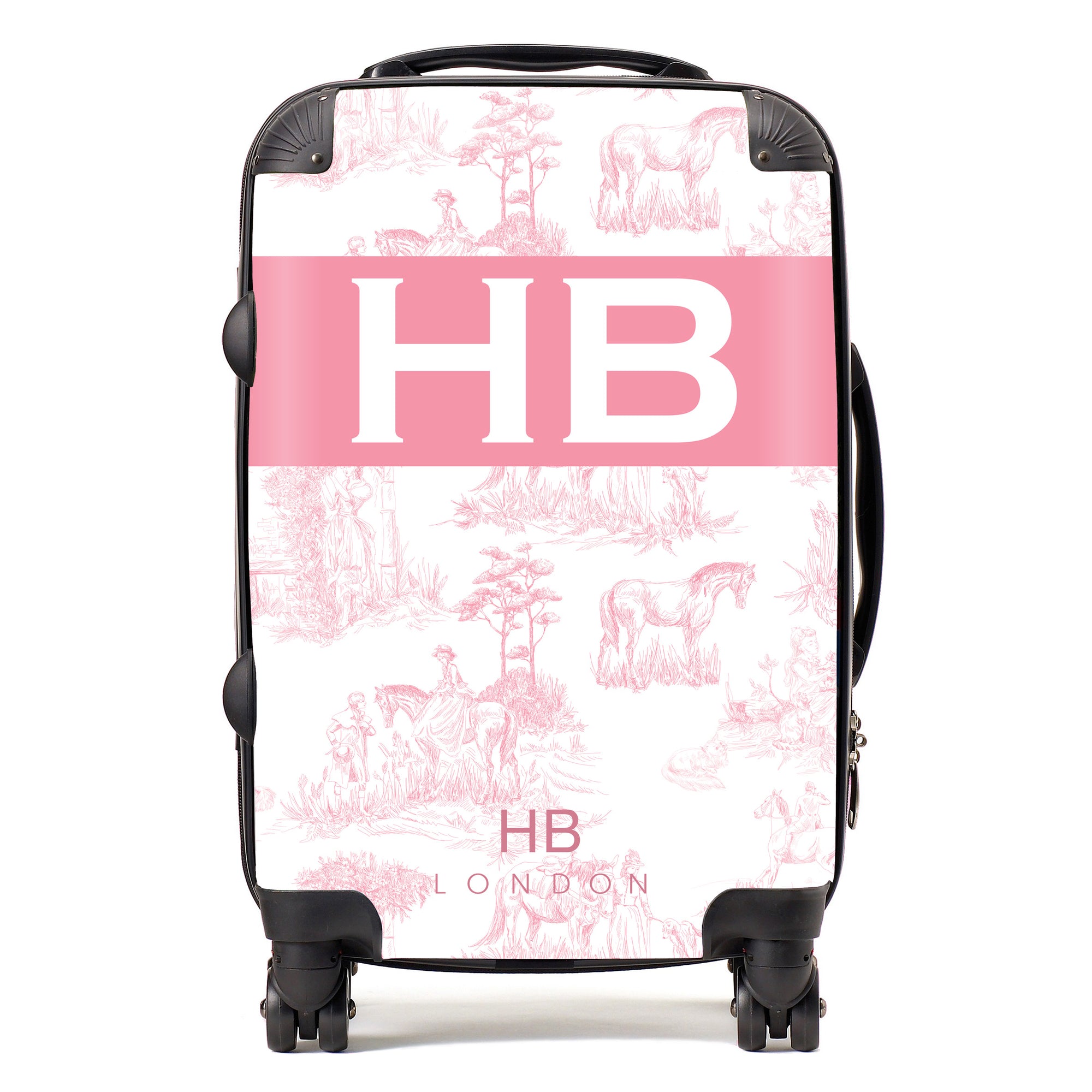 Personalised Pink French Toile with Original Font Initial Suitcase - HB LONDON