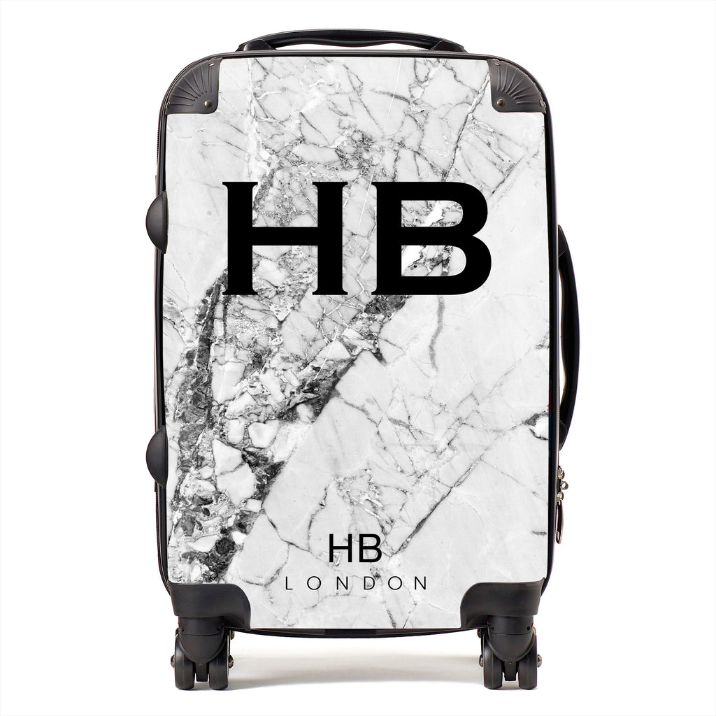 Personalised Monochrome Cracked Marble Initial Suitcase - HB LONDON