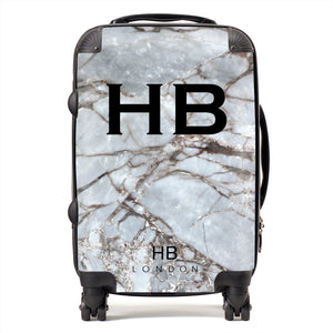 Personalised Silver Grey Shattered Marble Initial Suitcase - HB LONDON