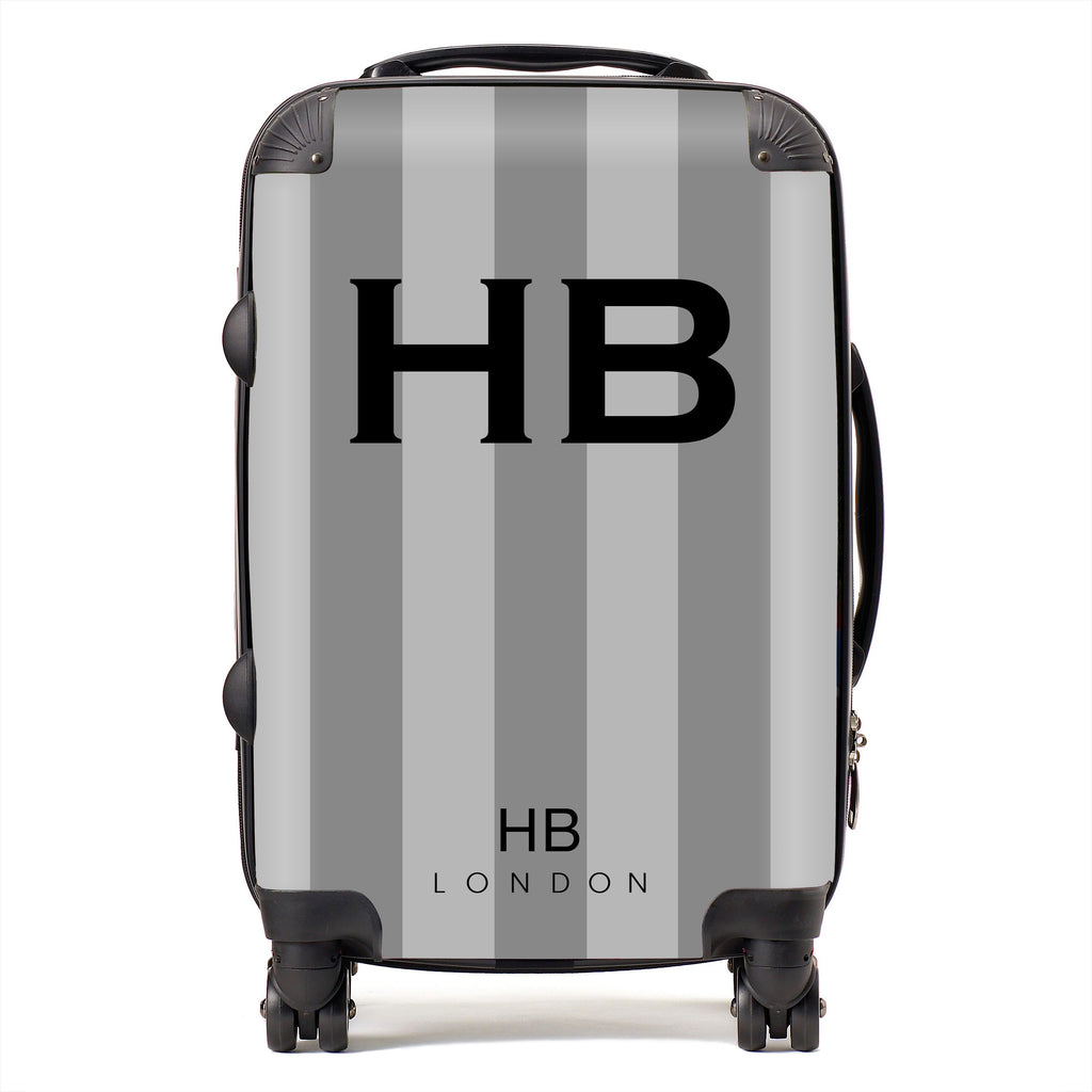 Personalised Grey Stripe with Black Font Initial Suitcase - HB LONDON