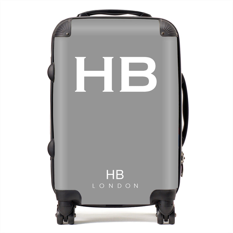 Personalised Grey with White Font Initial Suitcase - HB LONDON