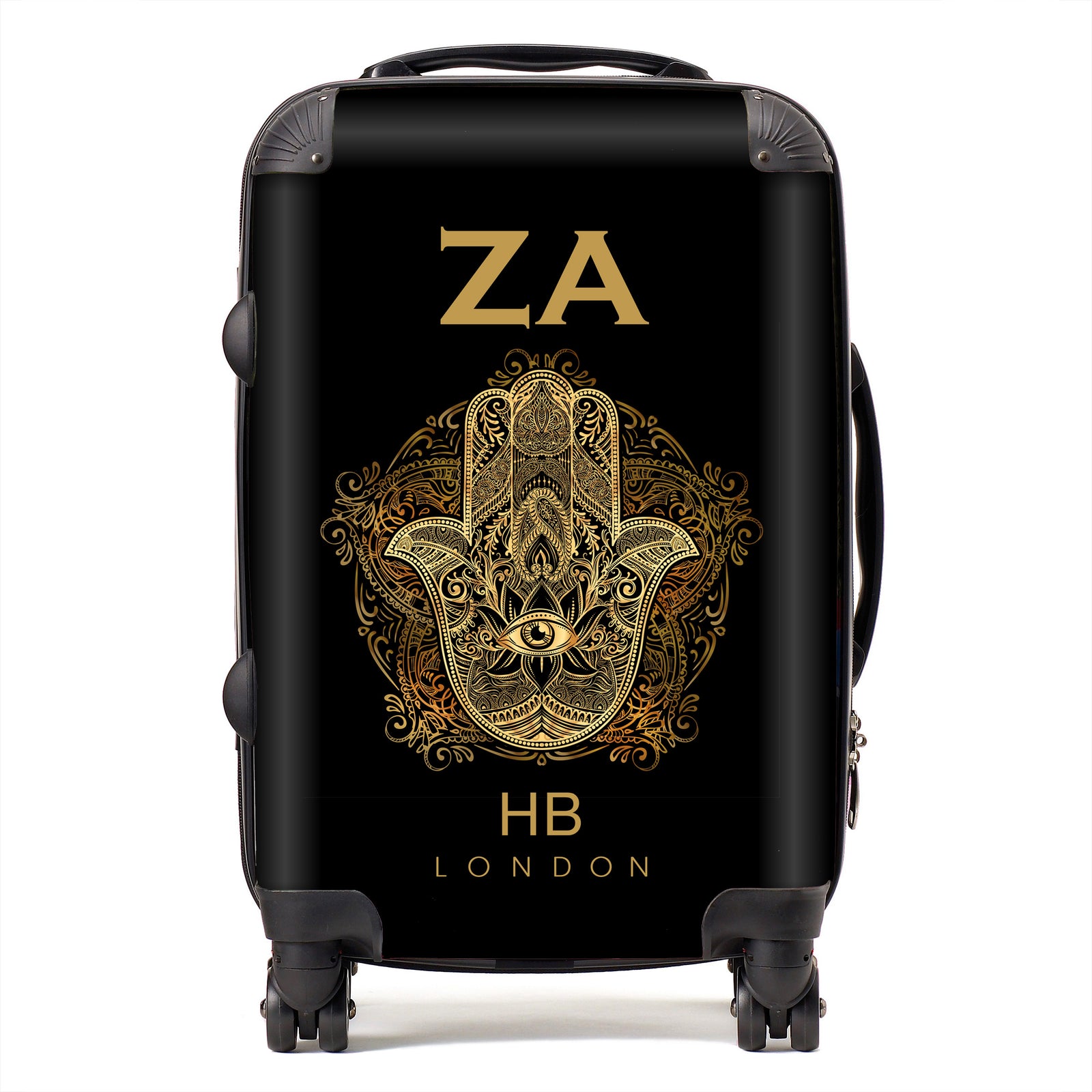 Personalised Hand of Hamza with Gold Font Initial Suitcase - HB LONDON