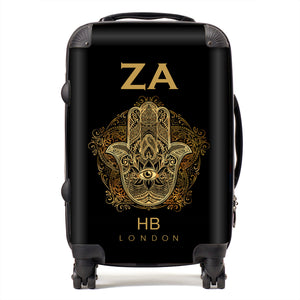 Personalised Hand of Hamza with Gold Font Initial Suitcase - HB LONDON