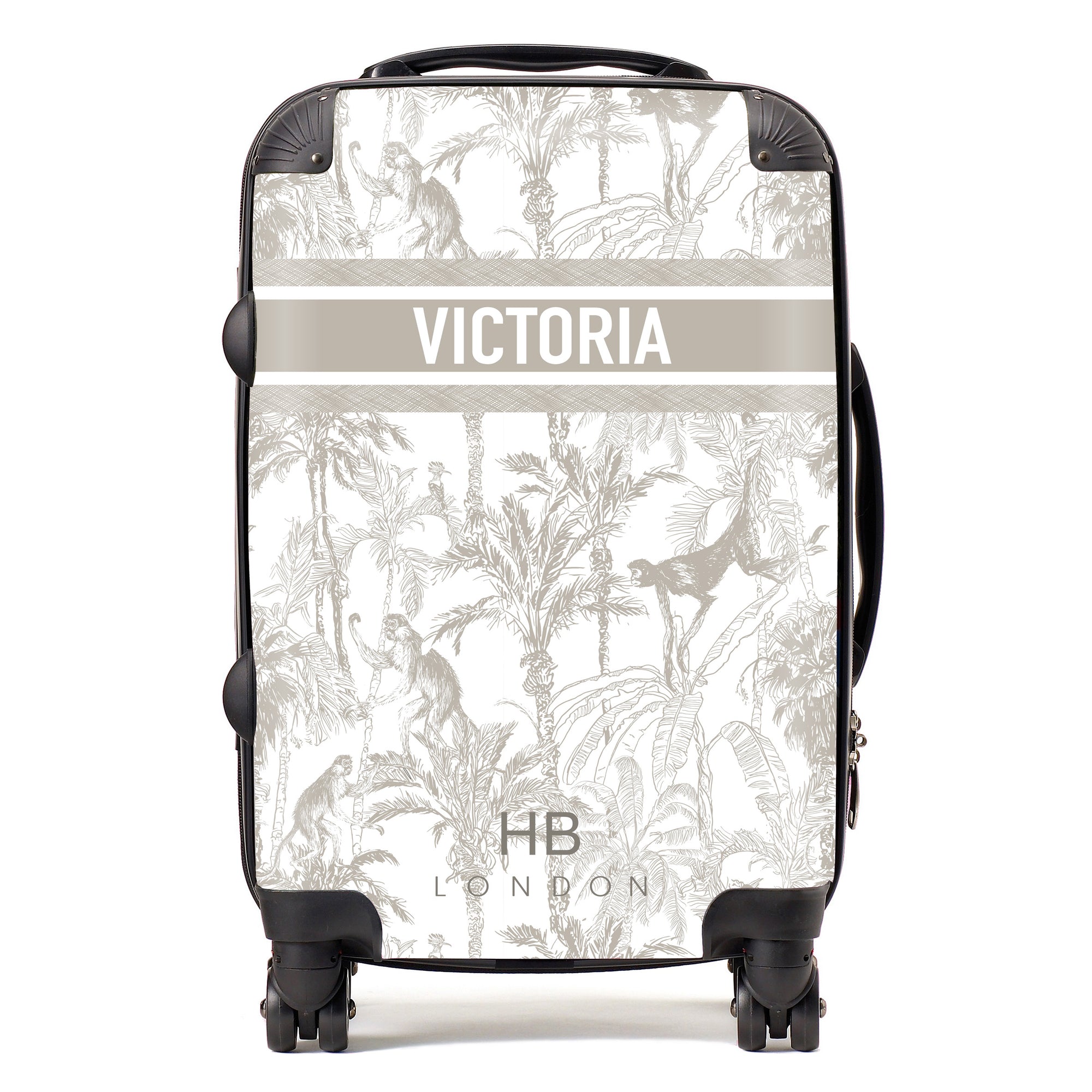 Personalised Greige Jungle Toile with Designer Font Initial Suitcase - HB LONDON