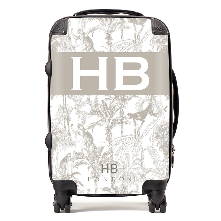 Personalised Greige Jungle Toile with Original Font Initial Suitcase - HB LONDON