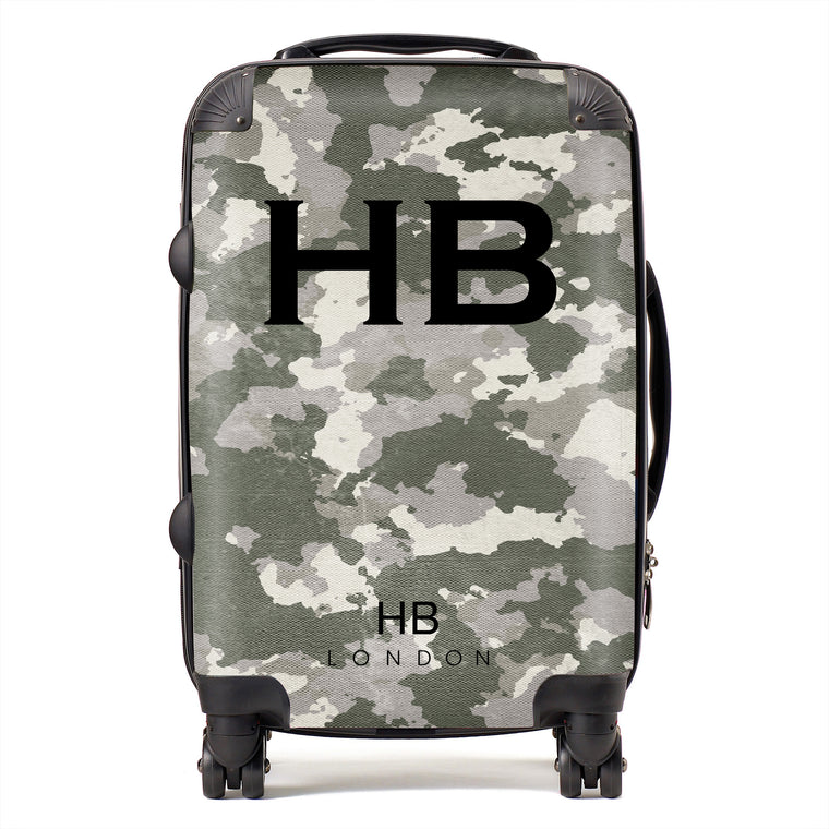 Personalised Green Camouflage with Black Font Initial Suitcase - HB LONDON