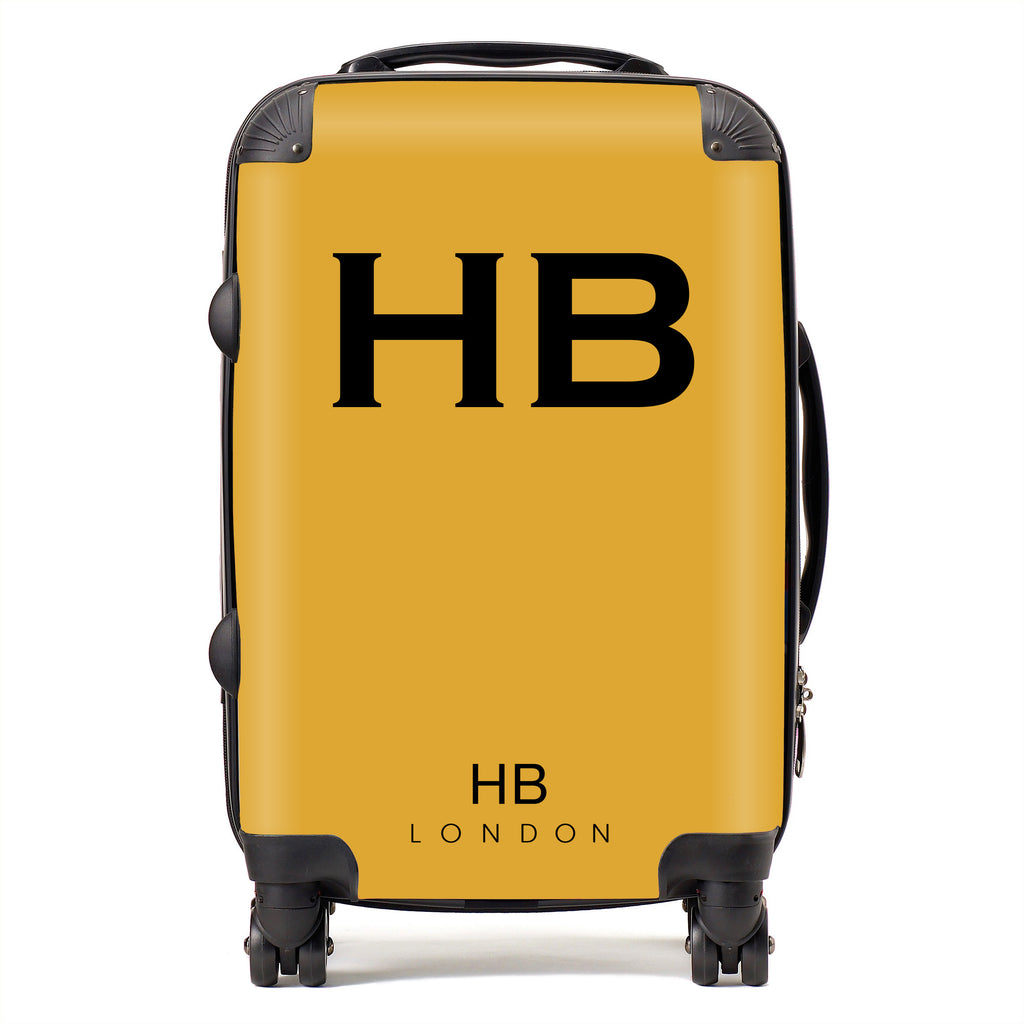 Personalised Mustard with Black Font Initial Suitcase - HB LONDON