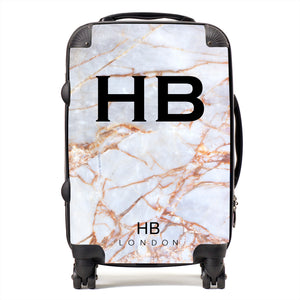 Personalised Natural Shattered Marble Initial Suitcase - HB LONDON