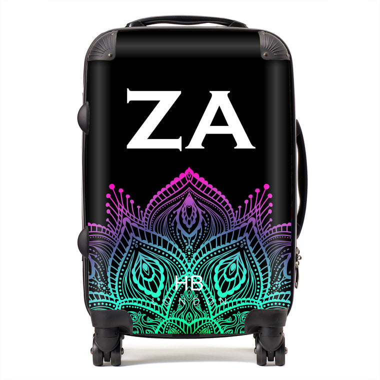 Personalised Neon Henna with White Font Initial Suitcase - HB LONDON