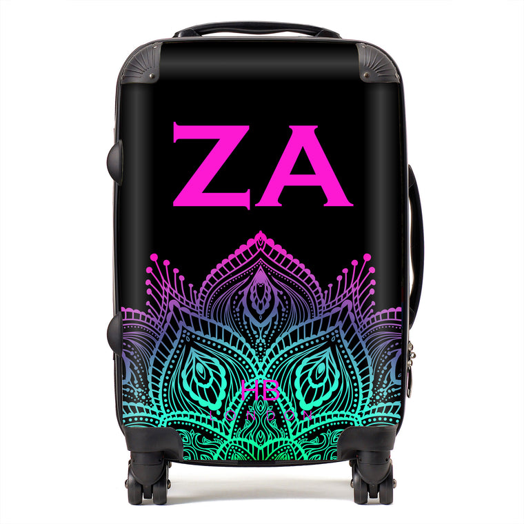 Personalised Neon Henna with Fushia Font Initial Suitcase - HB LONDON