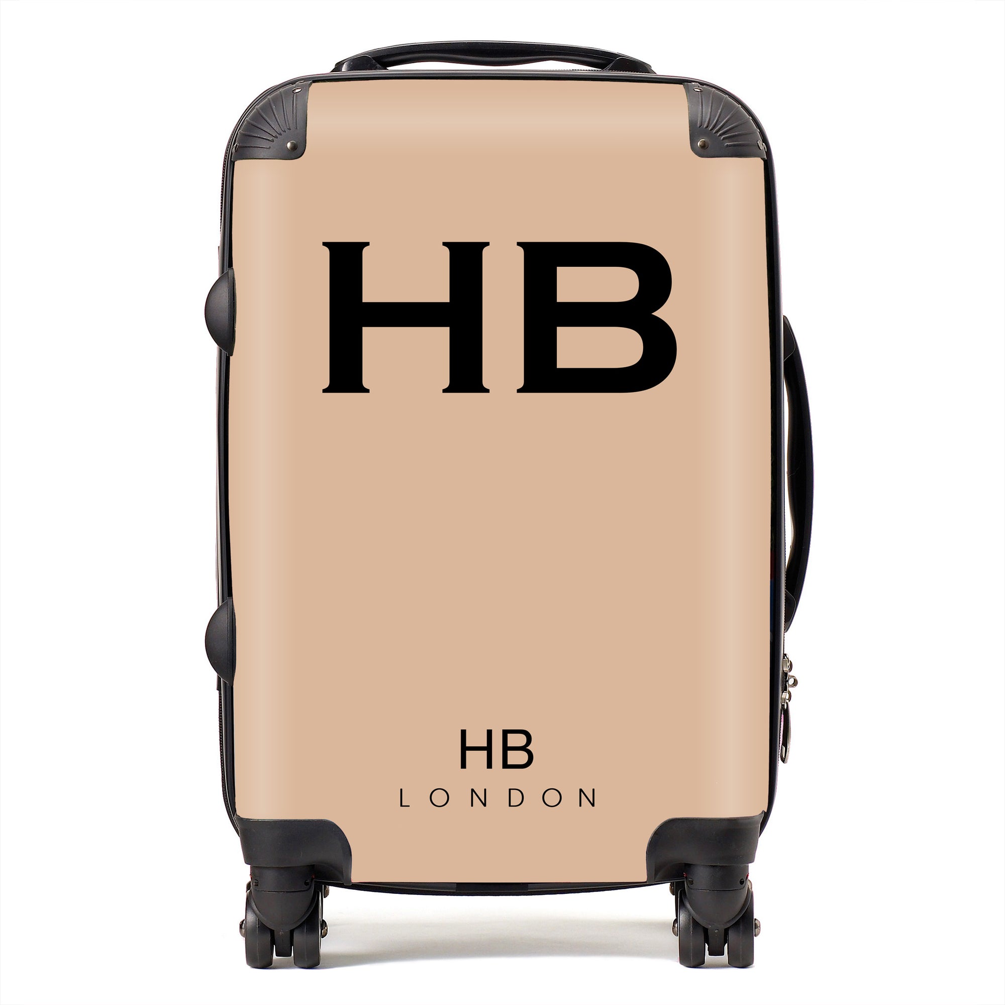 Personalised Nude with Black Font Initial Suitcase - HB LONDON