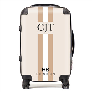 Personalised Beige, White and Nude Stripe with Black Font Initial Suitcase - HB LONDON