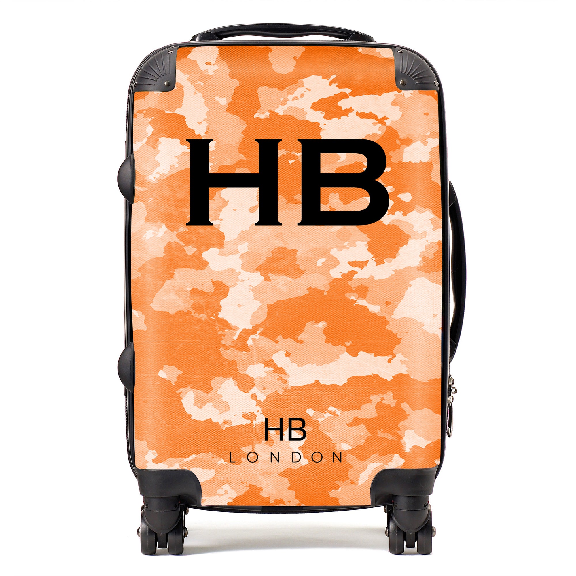 Personalised Orange Camouflage with Black Font Initial Suitcase - HB LONDON