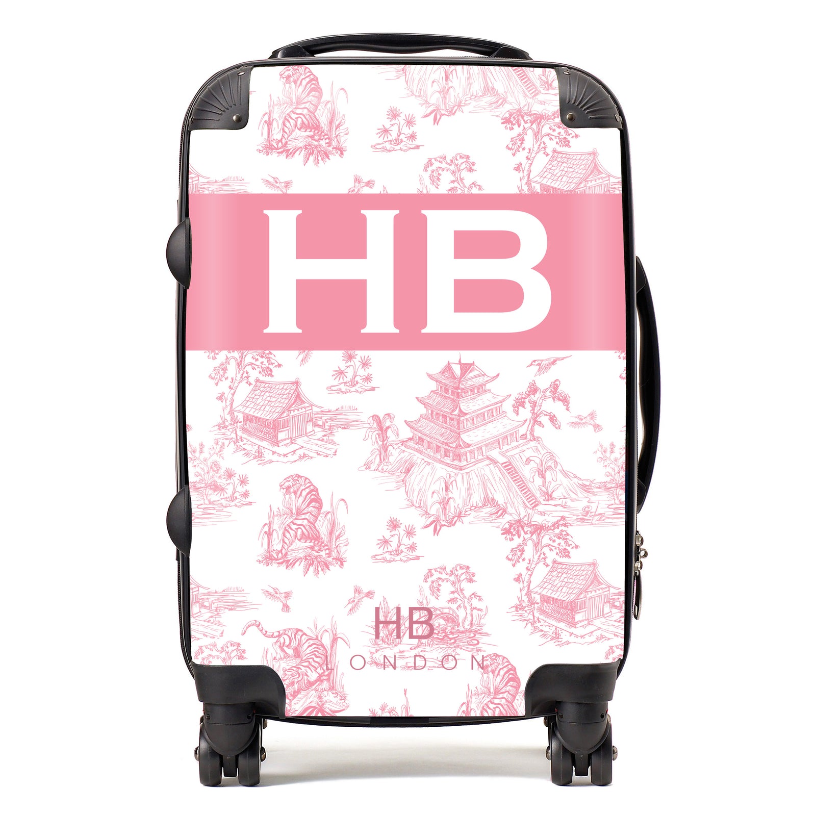 Personalised Pink Oriental Toile with Original Font Initial Suitcase - HB LONDON
