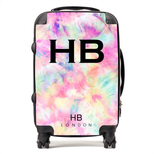 Personalised Pastel Tie Dye with Black Font Initial Suitcase - HB LONDON