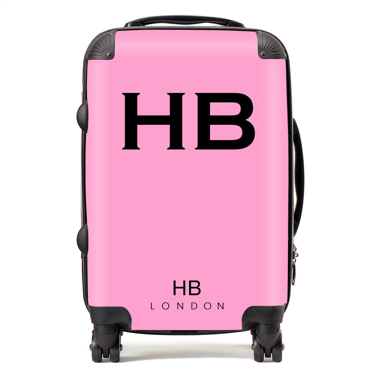 Personalised Pink with Black Font Initial Suitcase - HB LONDON