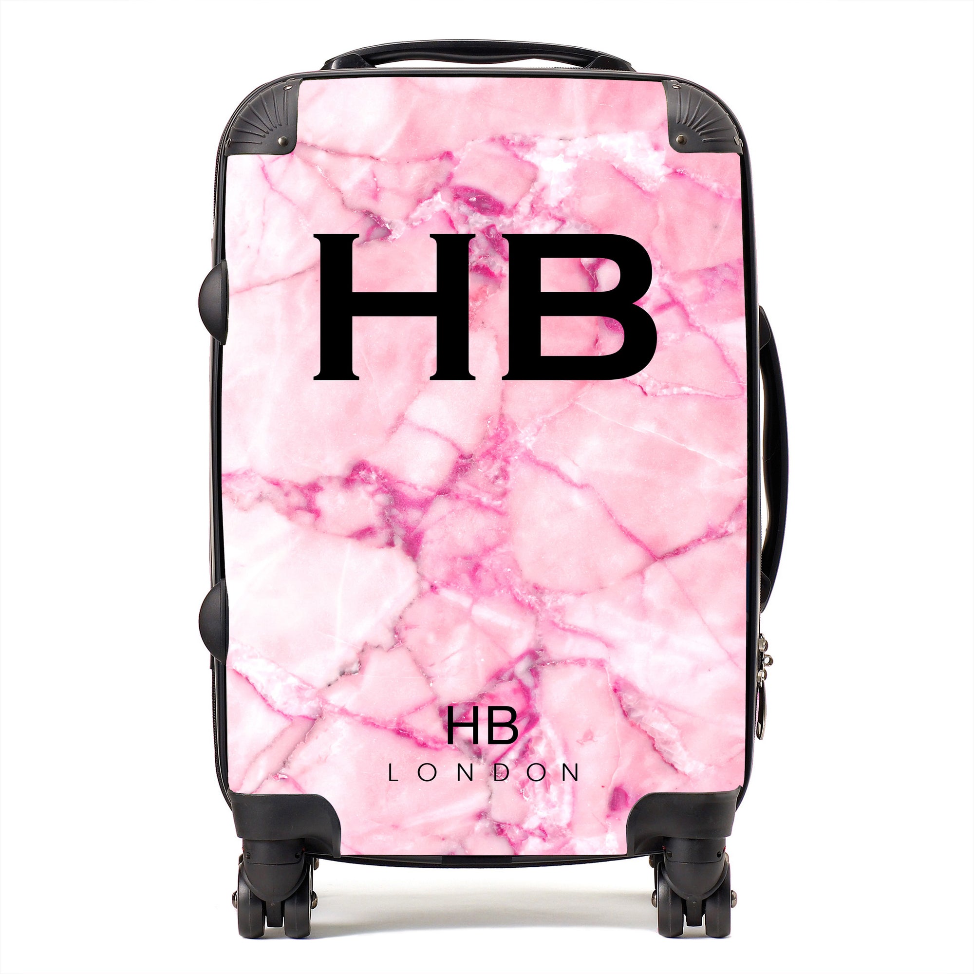 Personalised Pink Shattered Marble Initial Suitcase - HB LONDON