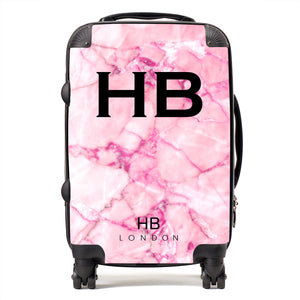 Personalised Pink Shattered Marble Initial Suitcase - HB LONDON