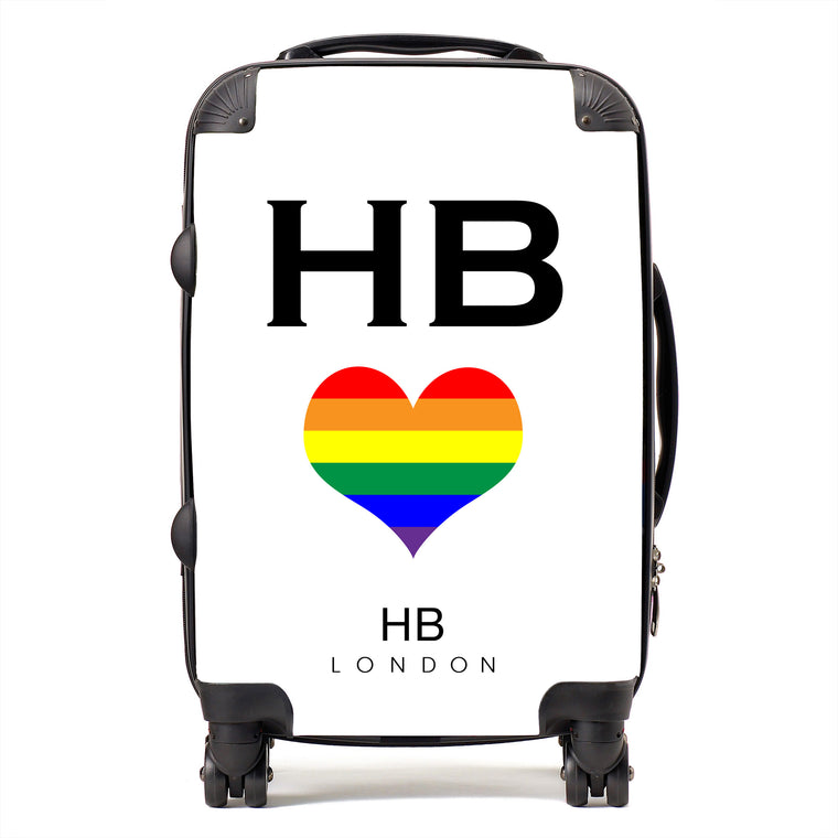 Personalised White Pride Heart with Black Font Initial Suitcase - HB LONDON