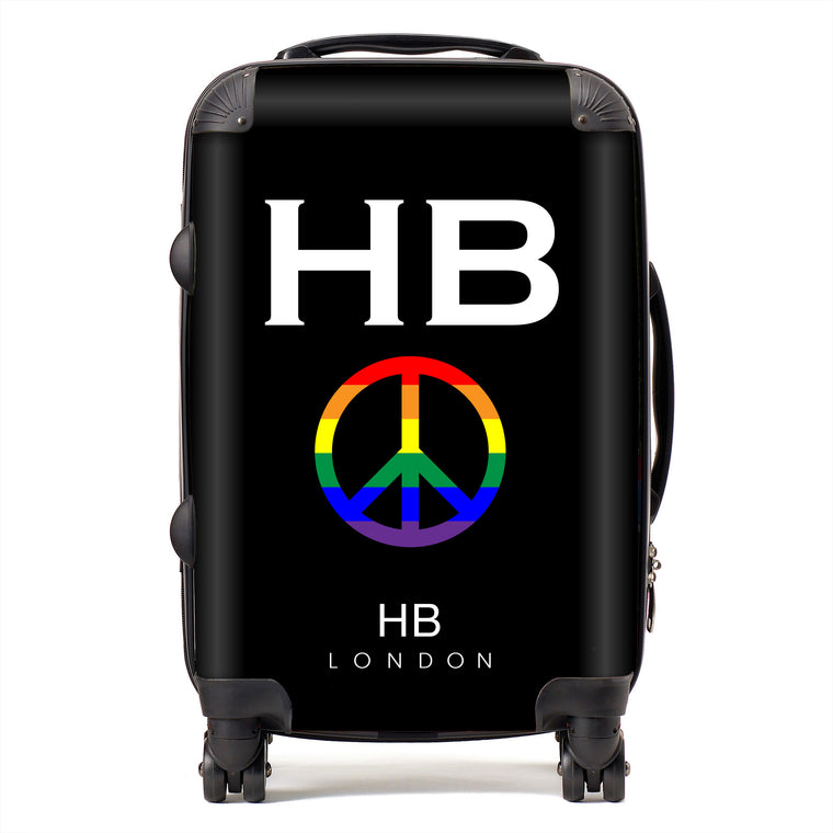 Personalised Black Pride Peace with White Font Initial Suitcase - HB LONDON