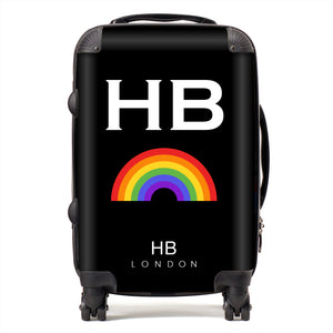 Personalised Black Pride Rainbow with White Font Initial Suitcase - HB LONDON